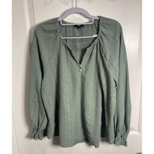 Frye Womens Green Boho Peasant Textured Long Sleeve Ruffle Cuff Top Blouse Large